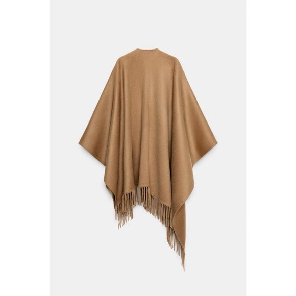 ZARA FRINGED WOOL LONG CAPE - Picture 4 of 5